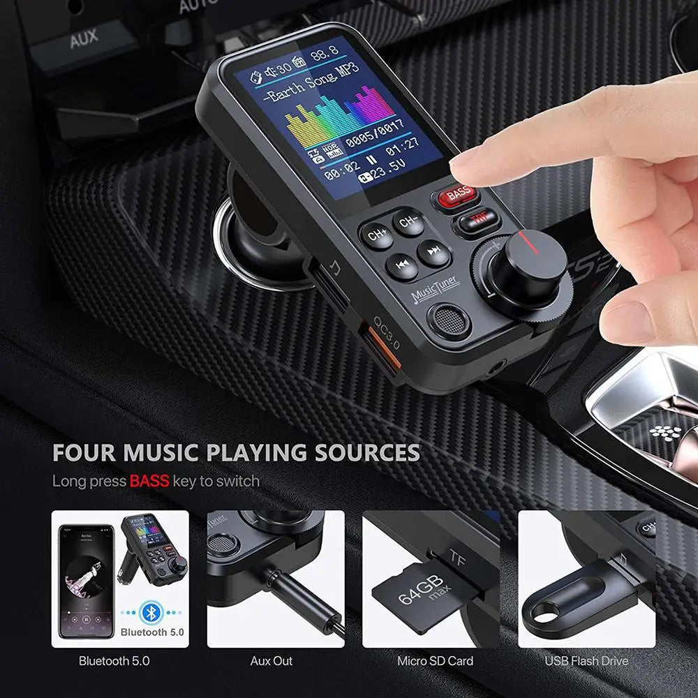 Wireless FM Transmitter Adapter Fast Charging Treble Bass Sound Music Car MP3 Player  Aux QC3.0
