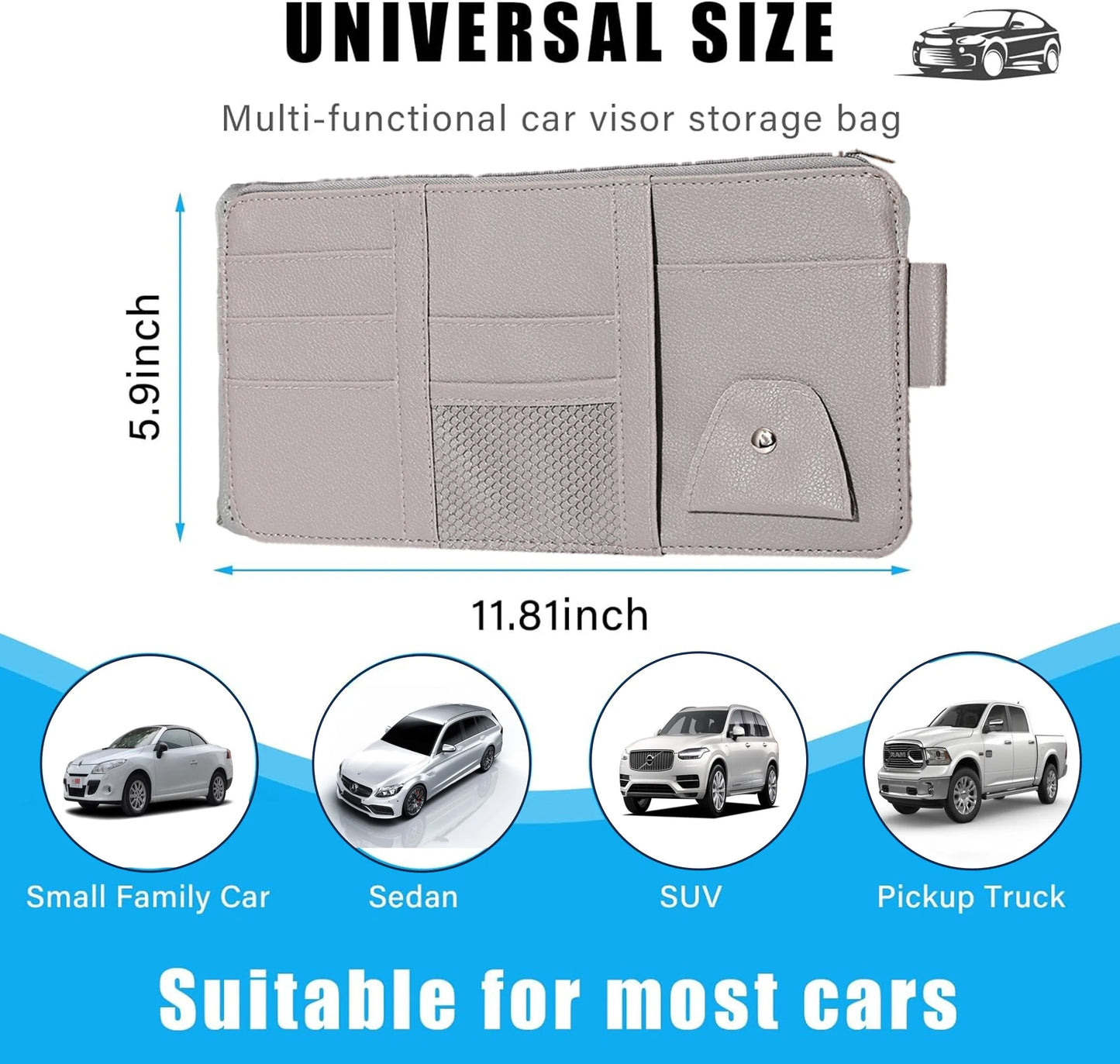 Car Sun Visor Organizer Leather Pocket