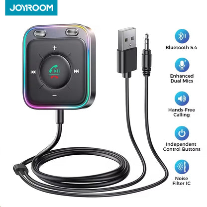 Bluetooth 5.4 AUX Car Adapter Dual Mics Bluetooth Receiver for Car