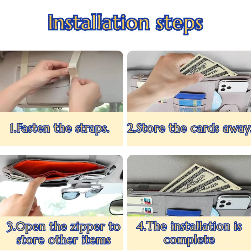 Car Sun Visor Organizer Leather Pocket