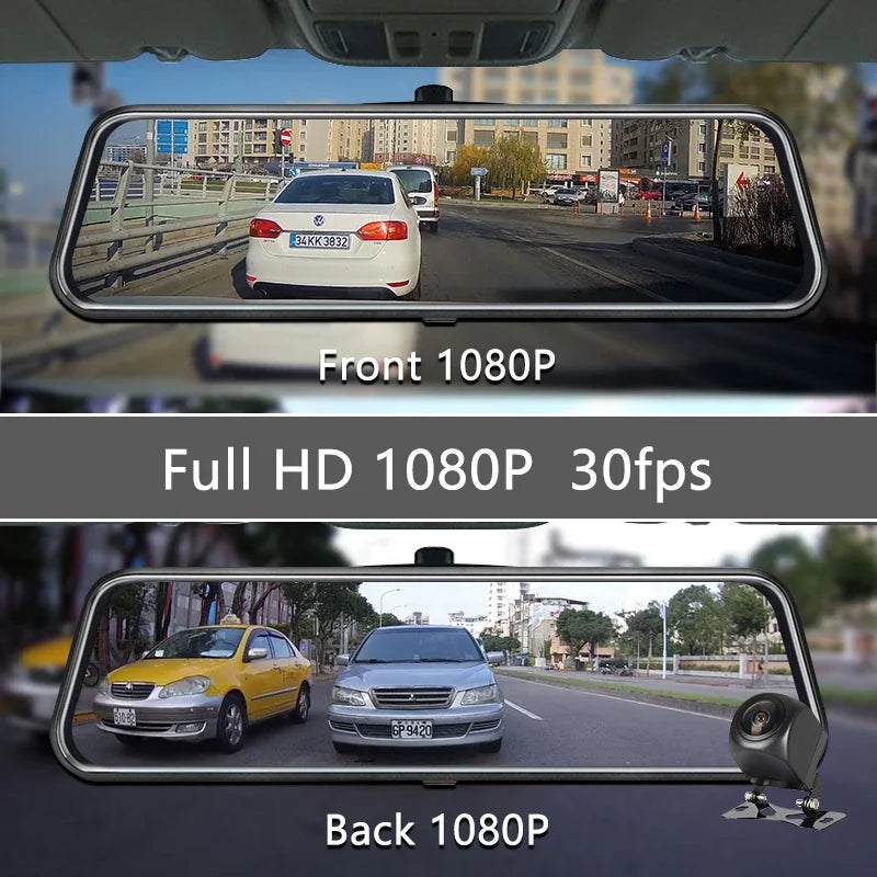 Touch Screen Video Recorder Rearview 10" Mirror Dash Cam Front and Rear