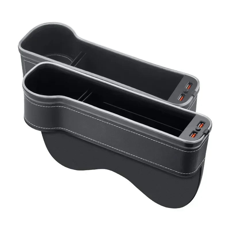 Storage Box with 2 USB Charger Colorful LED Seat Gap Slit Pocket Seat Organizer