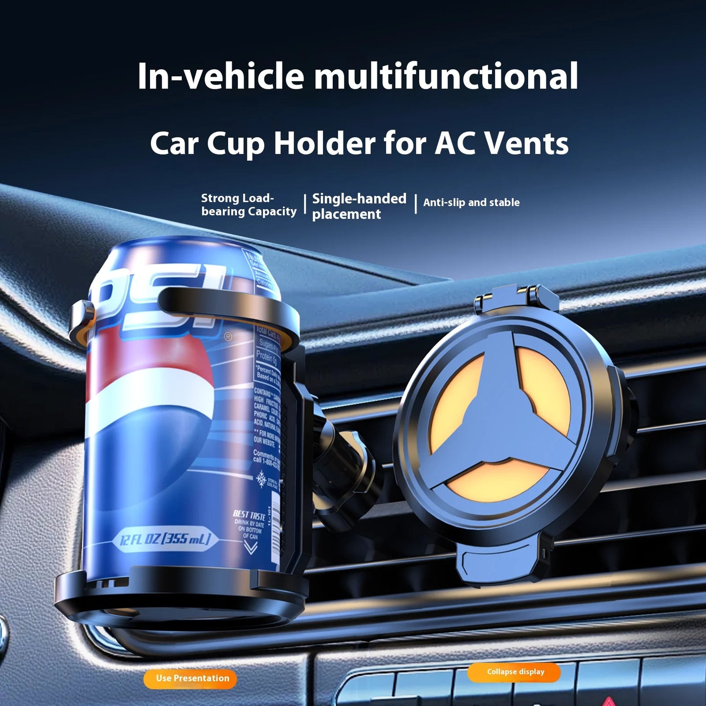 1pc Car Durable ABS Multifunctional Foldable Cup Holder and Ashtray-vent Mount for Coffee Design Bottles Mugs Accessories