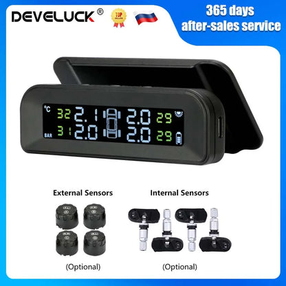 TPMS Car Tire Pressure Alarm Monitor System Automatic Brightness Control Wireless Solar Power