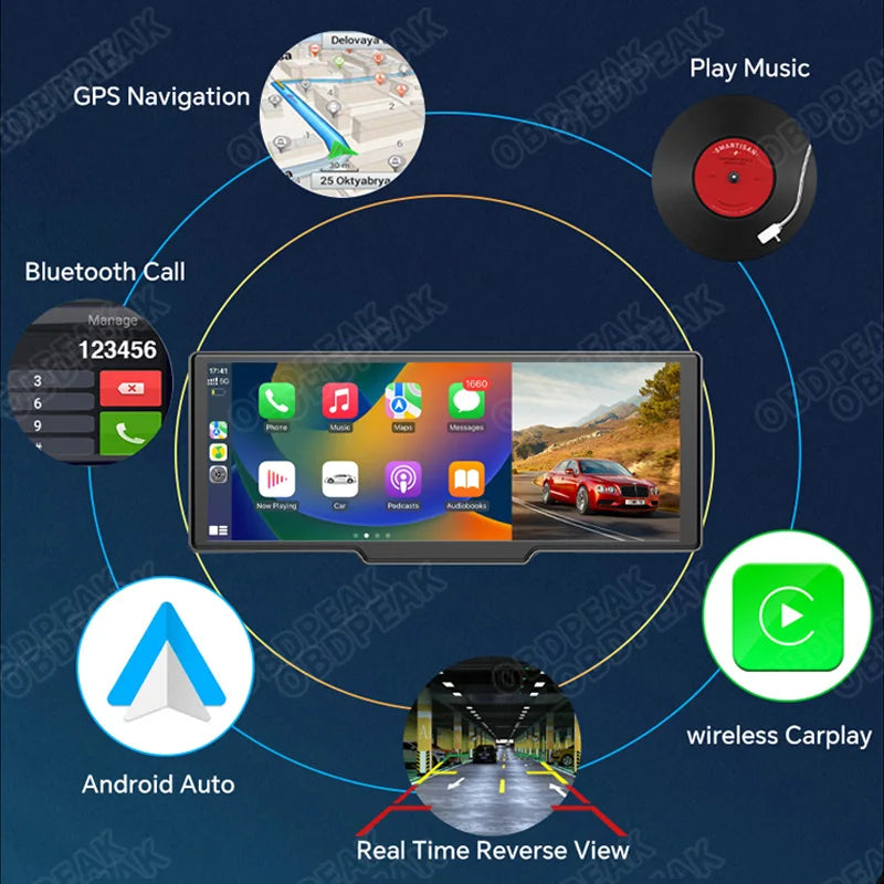OBDPEAK T20 10.26" Dash Cam  Rearview Camera Carplay & Android Auto