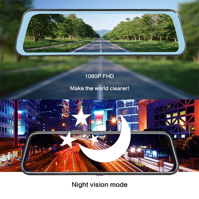 Touch Screen Video Recorder Rearview 10" Mirror Dash Cam Front and Rear