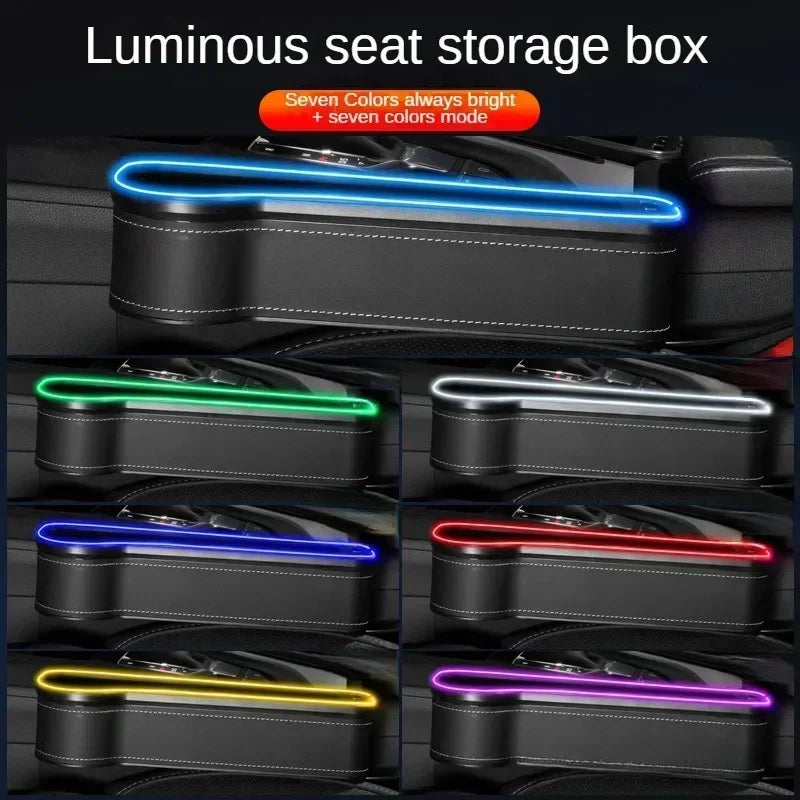Storage Box with 2 USB Charger Colorful LED Seat Gap Slit Pocket Seat Organizer
