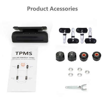 TPMS Car Tire Pressure Alarm Monitor System Automatic Brightness Control Wireless Solar Power