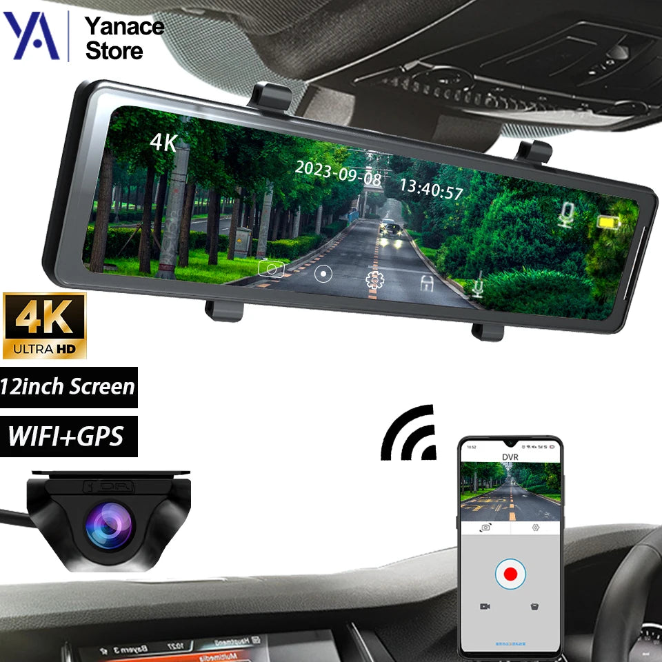 YANACE 4K Car DVR 12 Inch Touch IPS