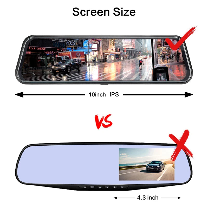 Touch Screen Video Recorder Rearview 10" Mirror Dash Cam Front and Rear