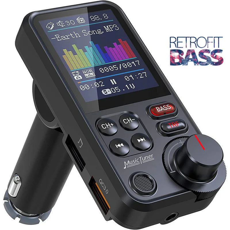 Wireless FM Transmitter Adapter Fast Charging Treble Bass Sound Music Car MP3 Player  Aux QC3.0