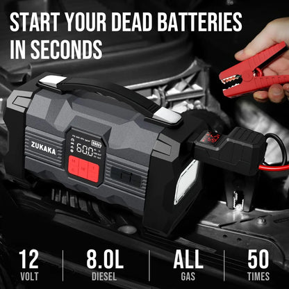 ZUKAKA 4000A Jump Starter with Air Compressor Power Bank Portable Battery Booster