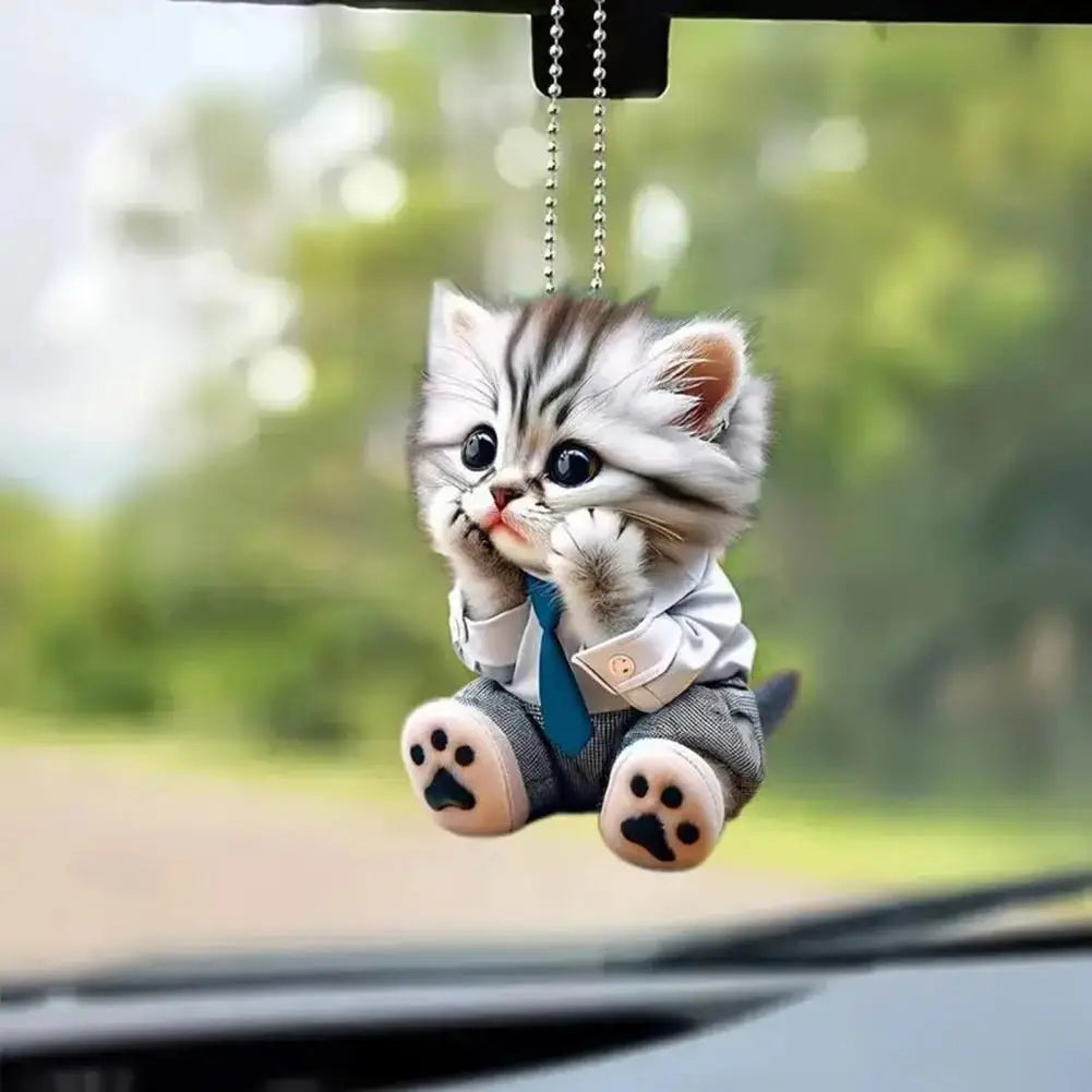 Car Hanging Pendant Rearview Mirror Decoration Compact Cat-Shaped