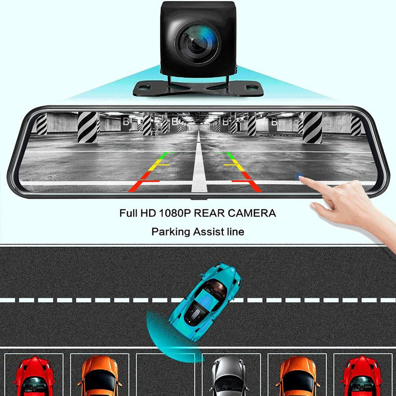 Touch Screen Video Recorder Rearview 10" Mirror Dash Cam Front and Rear