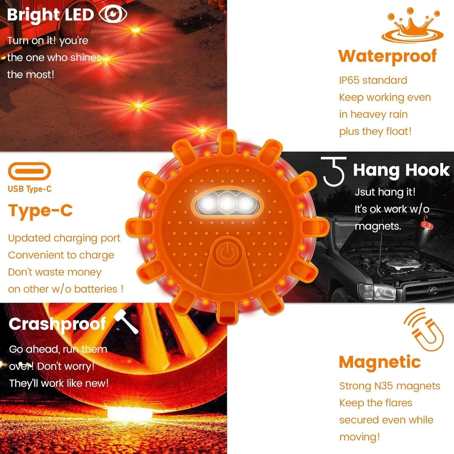 USB Rechargeable LED Road Flares
